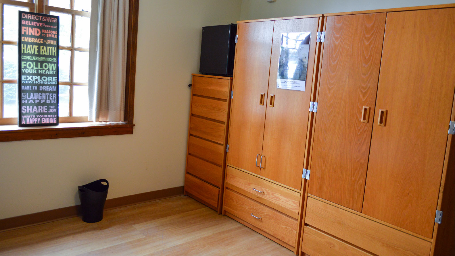 Scholars House bedroom 2 wardrobes with chest of 6 drawers and mini fridge