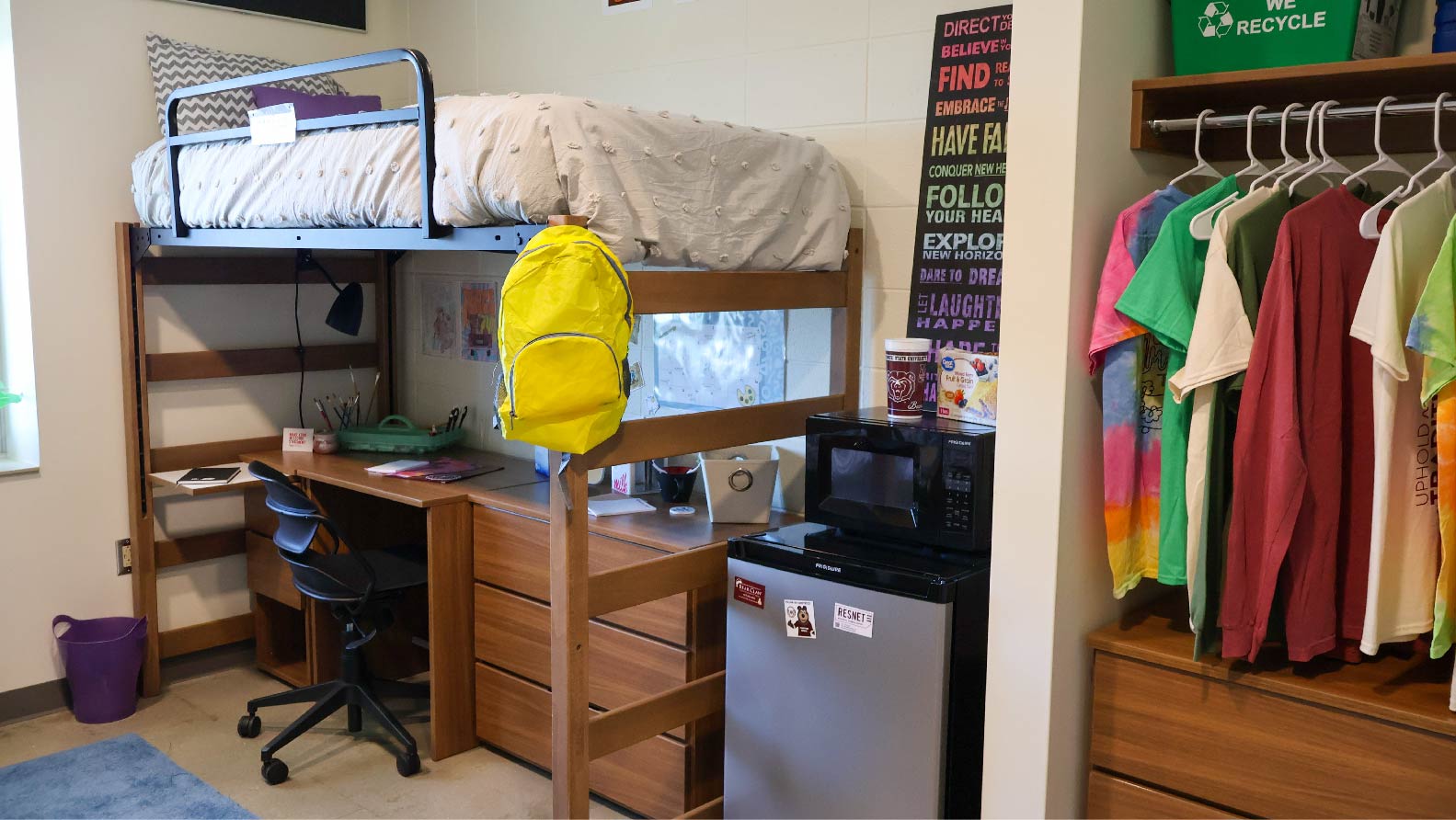 Woods bedroom open closet area with 3 drawer cabinet