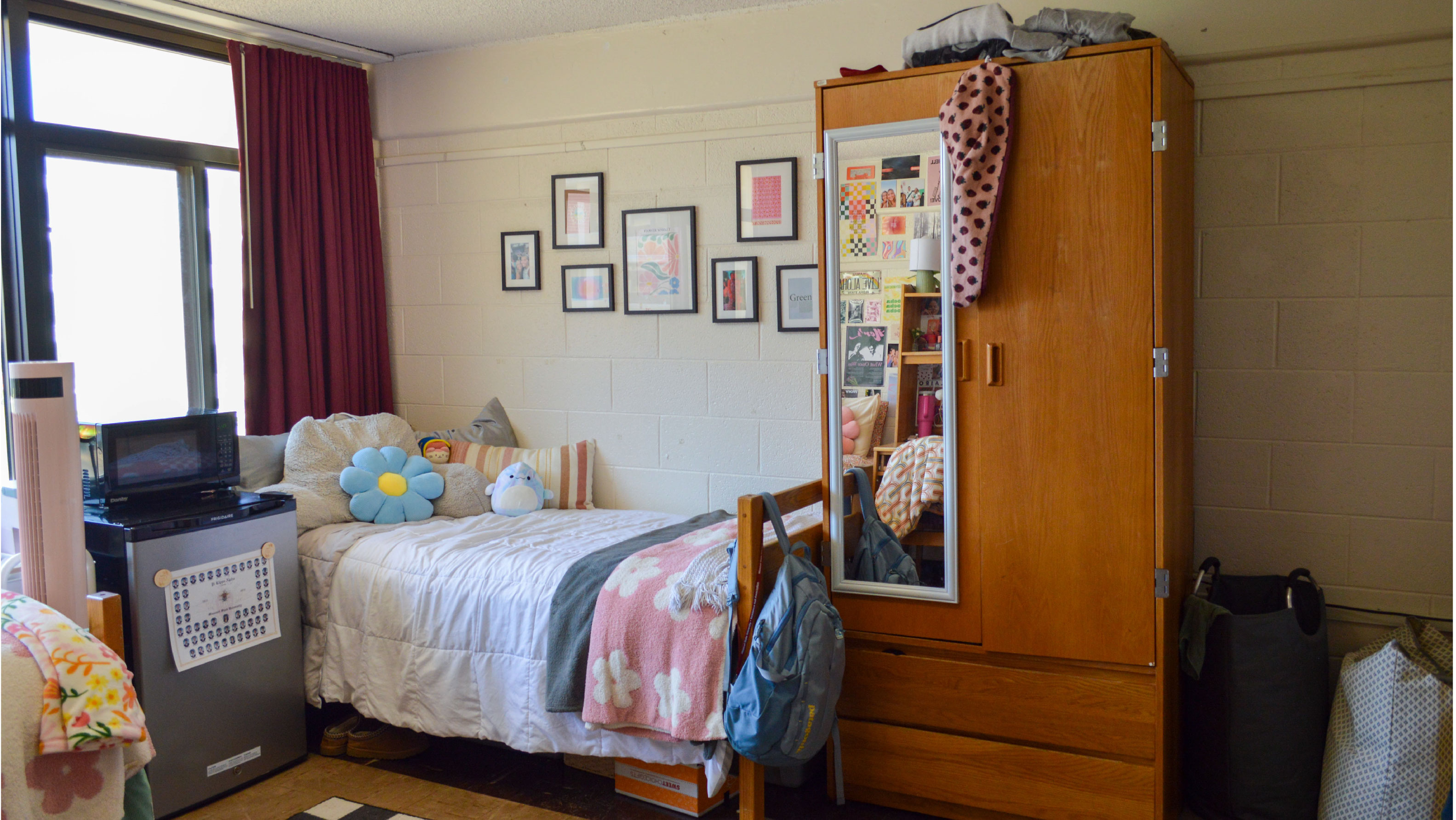 bed fridge and wardrobe