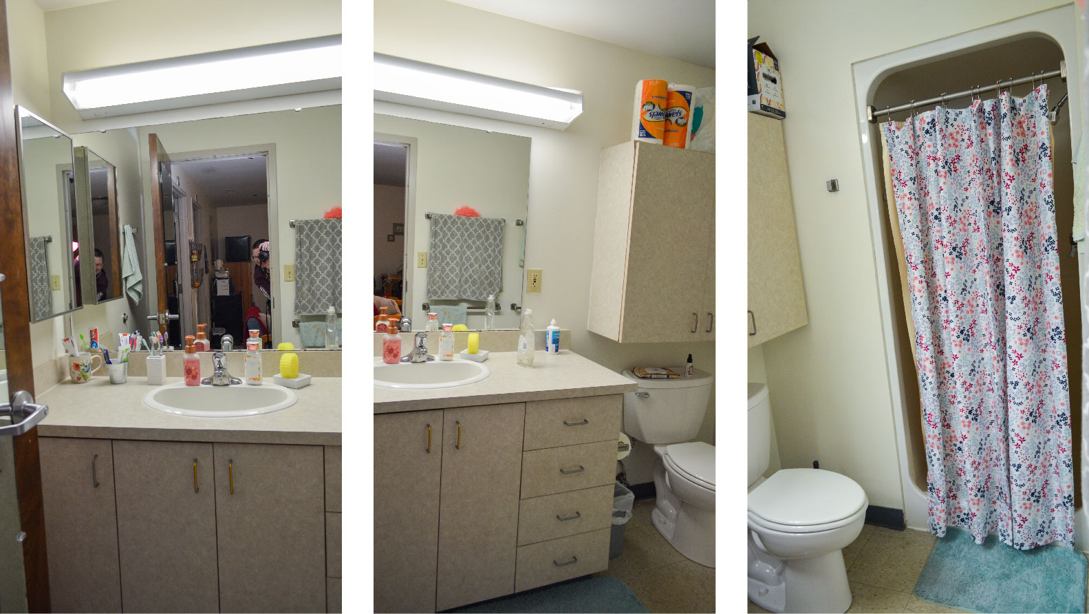 bathroom with vanity sink toilet and shower