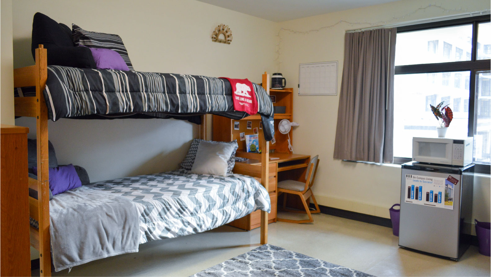 Wells Bedroom 2 beds bunked a desk and chair and mini fridge and microwave