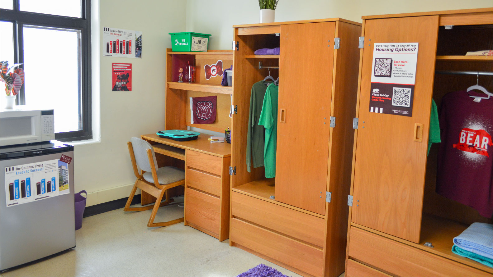 Wells Bedroom desk with chair 2 wardrobes and mini fridge and microwave