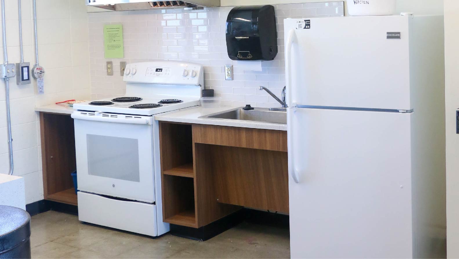 stove with oven and fridge