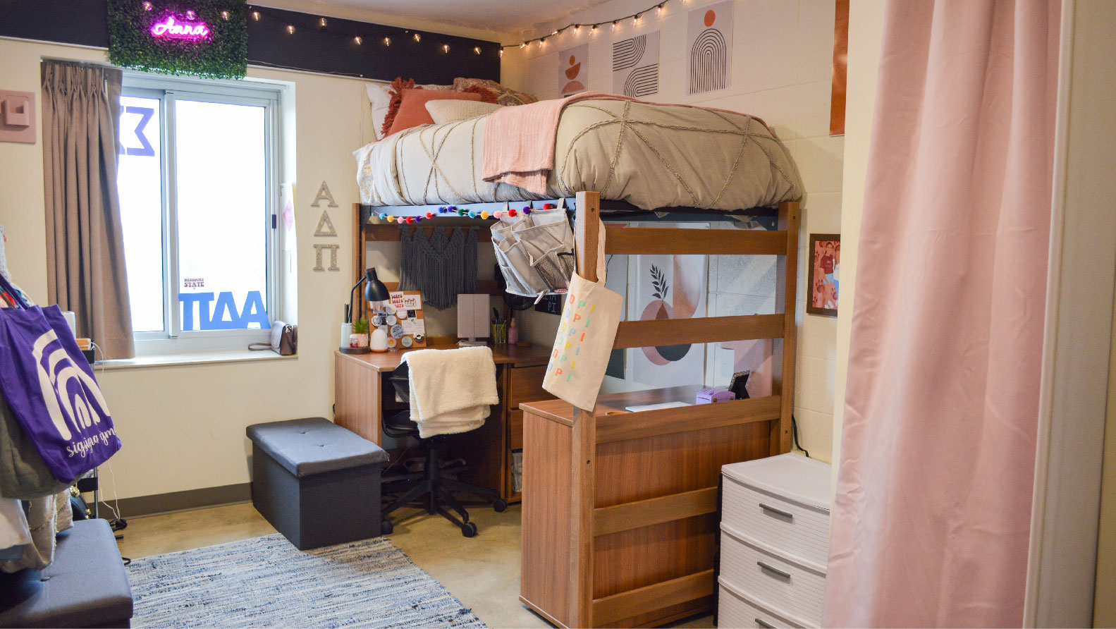 lofted bed with desk